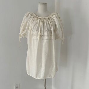 Vintage 40s Cotton Angelic Insertion Crochet Peasant Blouse